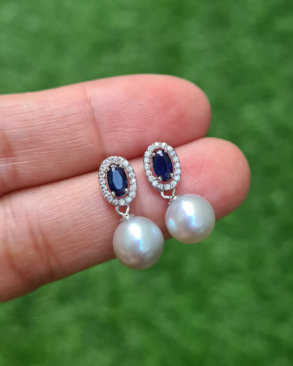 Navy Blue Crystal Heart Earrings for Sensitive Ears